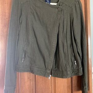 GAP Green Utility Jacket Asymmetrical Front Zipper